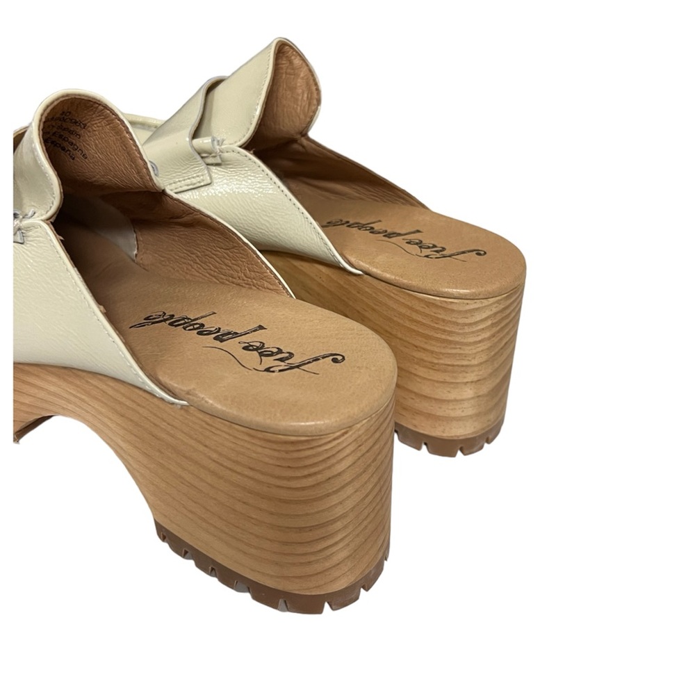 Free People Cream Leather Wooden Platform Mules - Picture 4 of 10
